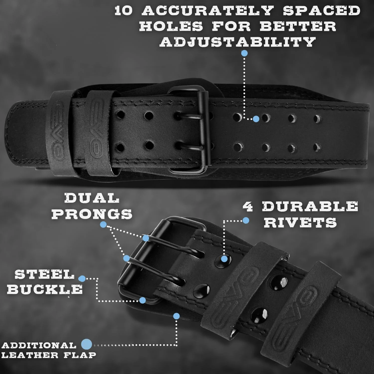 EVO Fitness 4” Matte Black Weight Lifting Belt With 18" Wrist Straps - Image 3