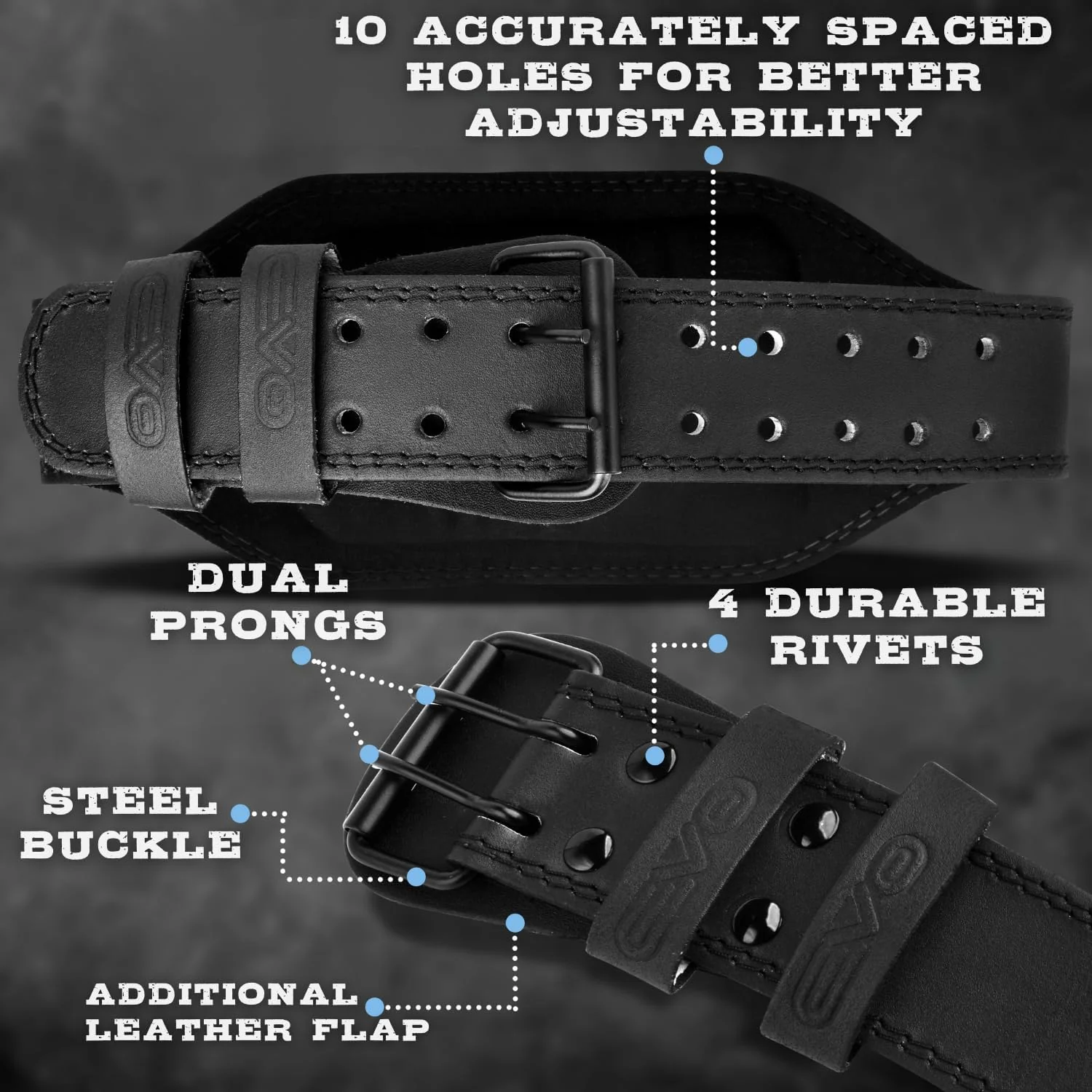 EVO Fitness 6” Matte Black Weight Lifting Belt With 18" Wrist Straps - Image 3