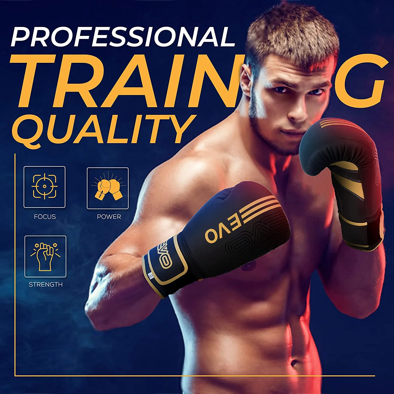 EVO FITNESS PREDATOR SERIES GOLDEN BOXING GLOVES - Image 7