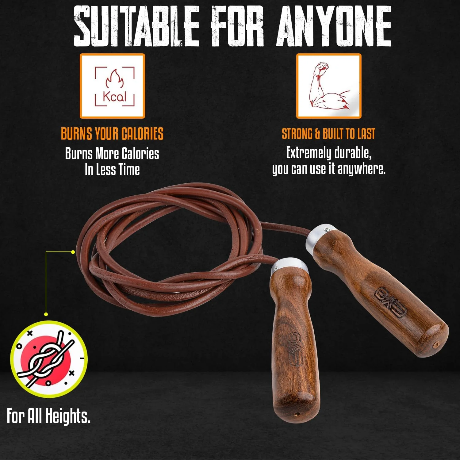 EVO Fitness Leather Skipping Rope (Pure Brown) - Image 4