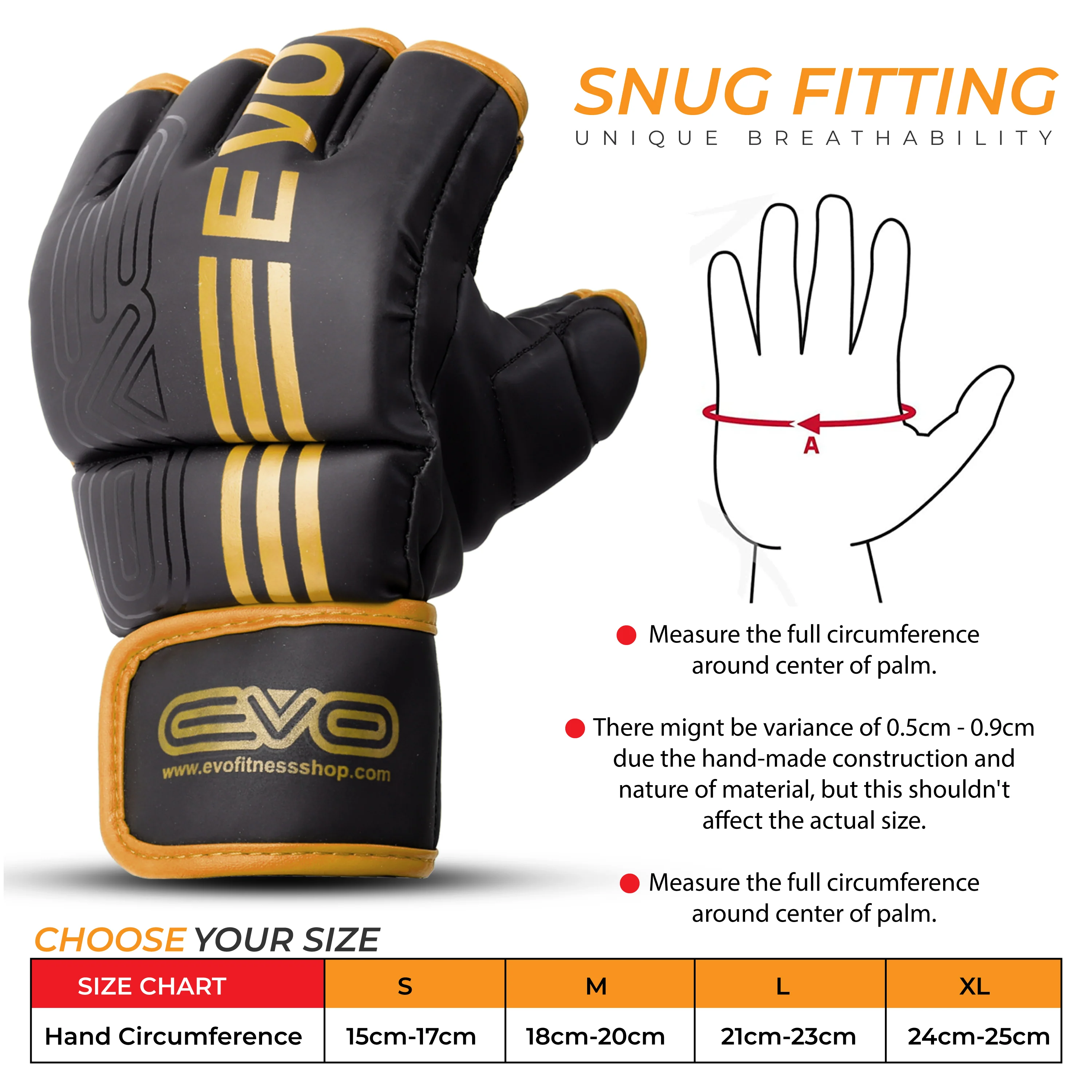 EVO Fitness Matte GOLDEN MMA Gloves - Image 3