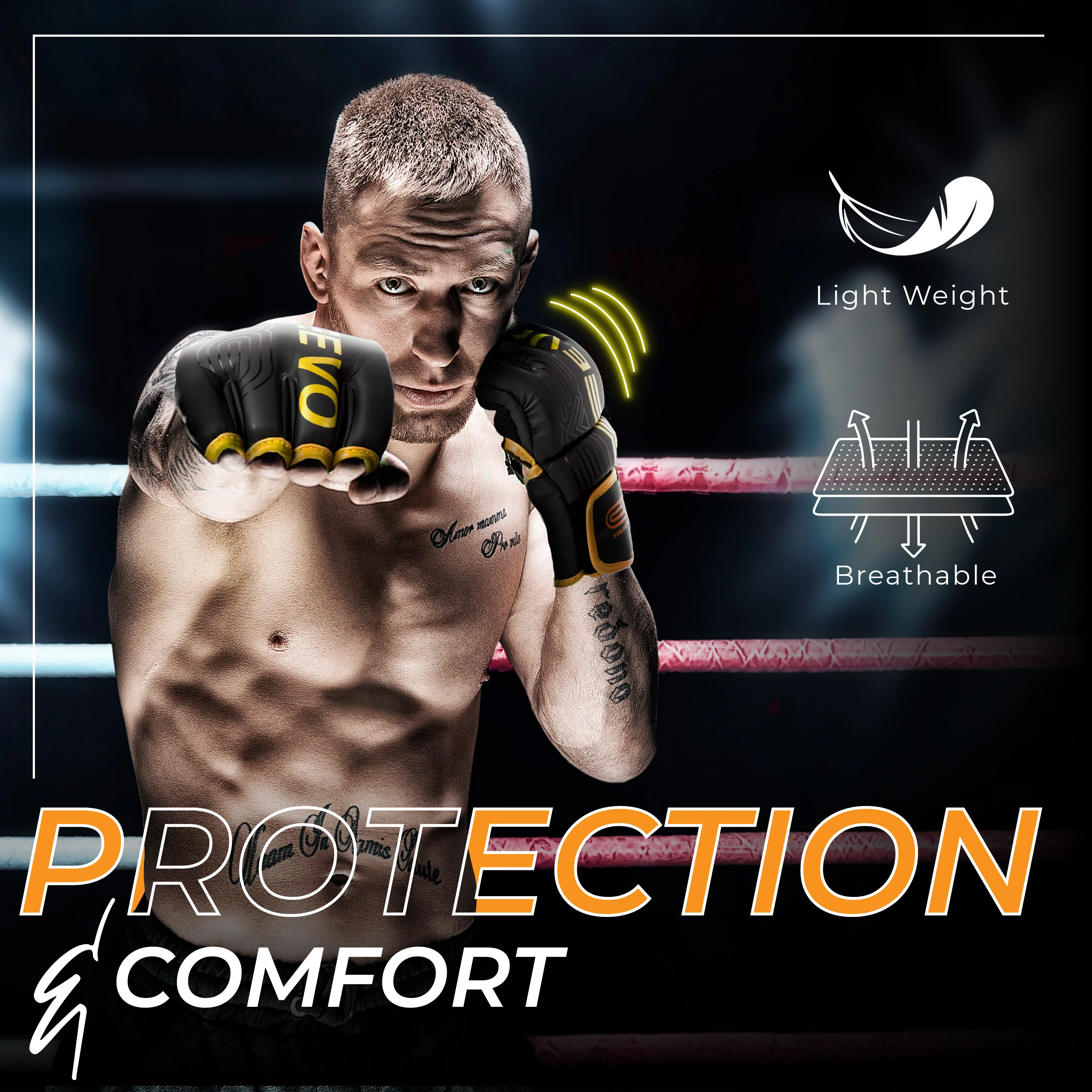 EVO Fitness Matte GOLDEN MMA Gloves - Image 6
