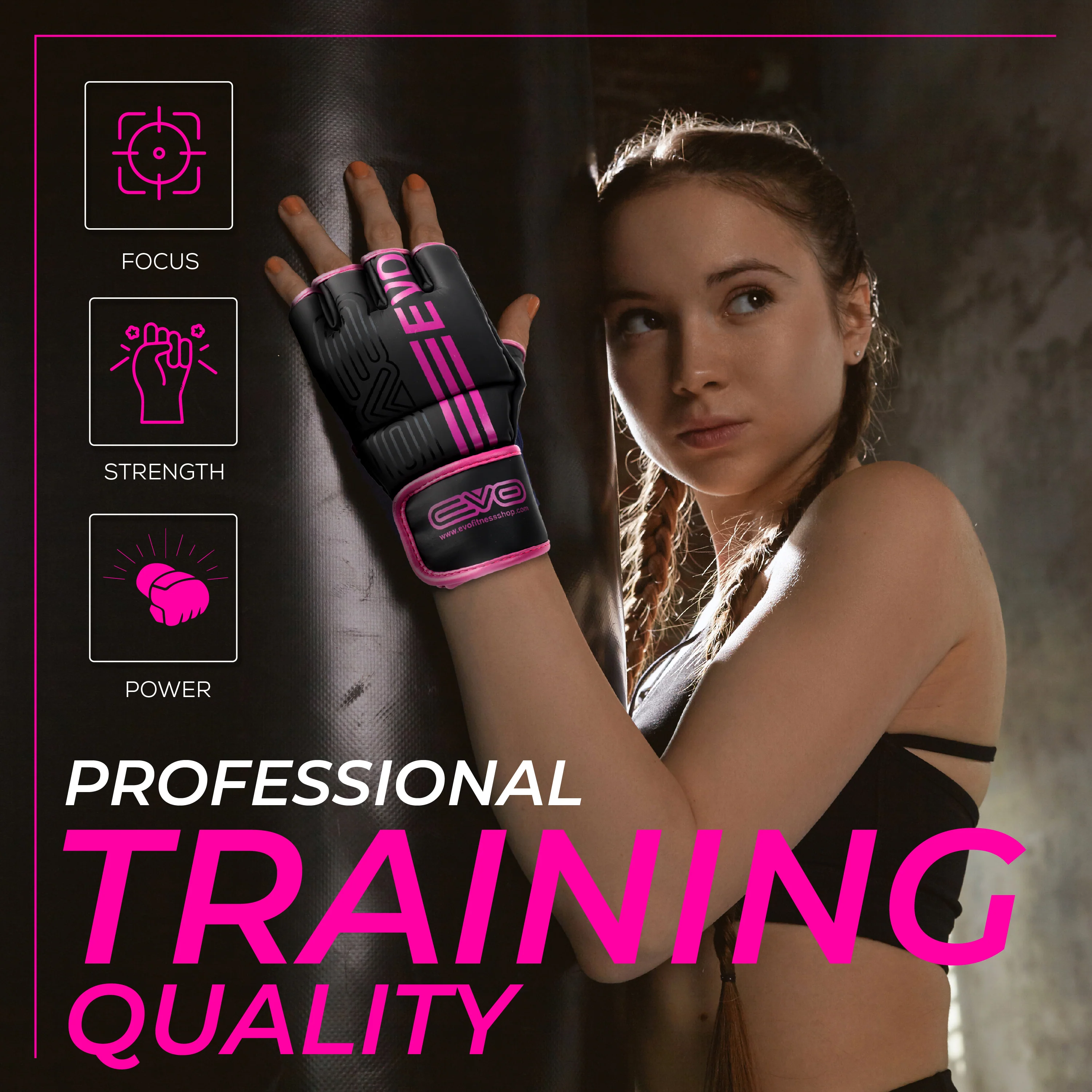 EVO Fitness Matte Pink MMA Gloves - Image 5