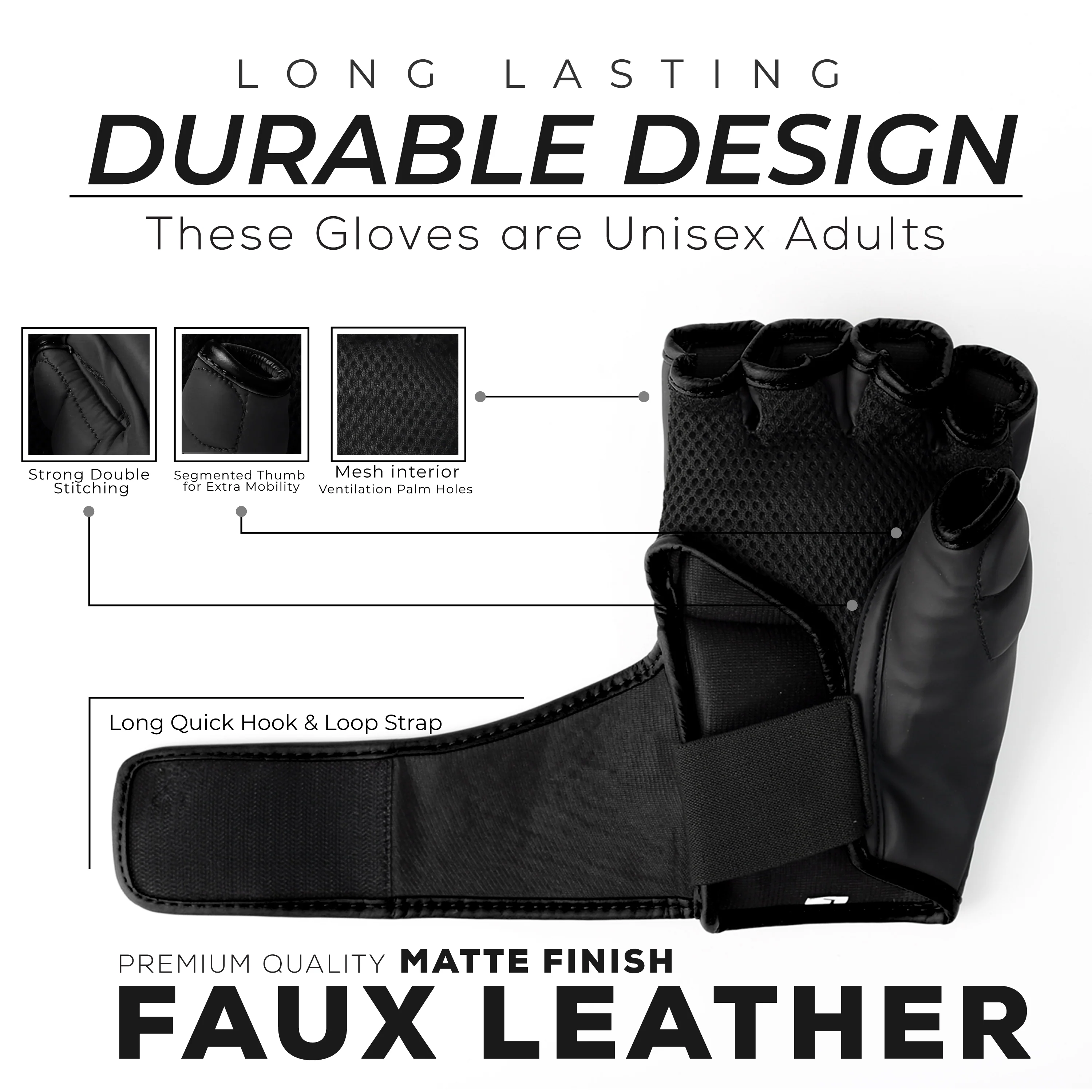 EVO Fitness Matte Black MMA Gloves - Image 3