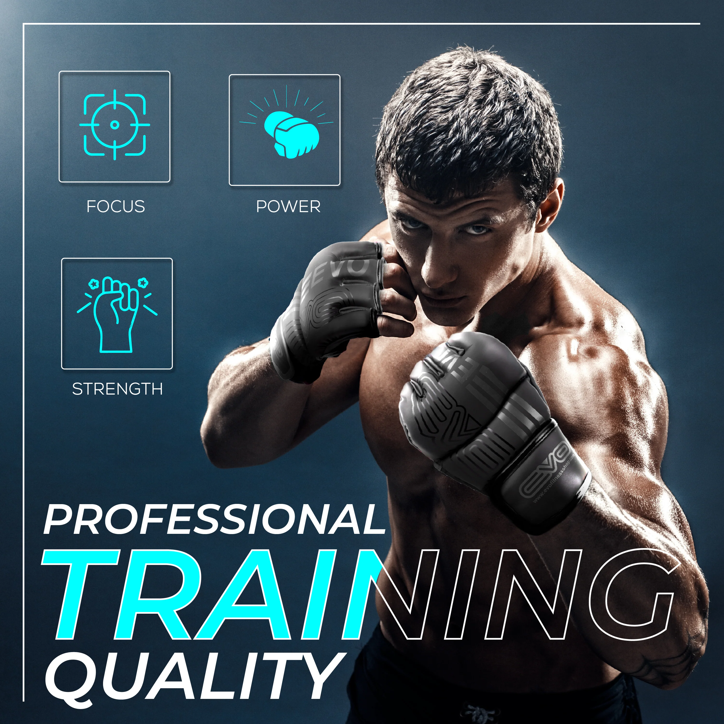 EVO Fitness Matte Black MMA Gloves - Image 5