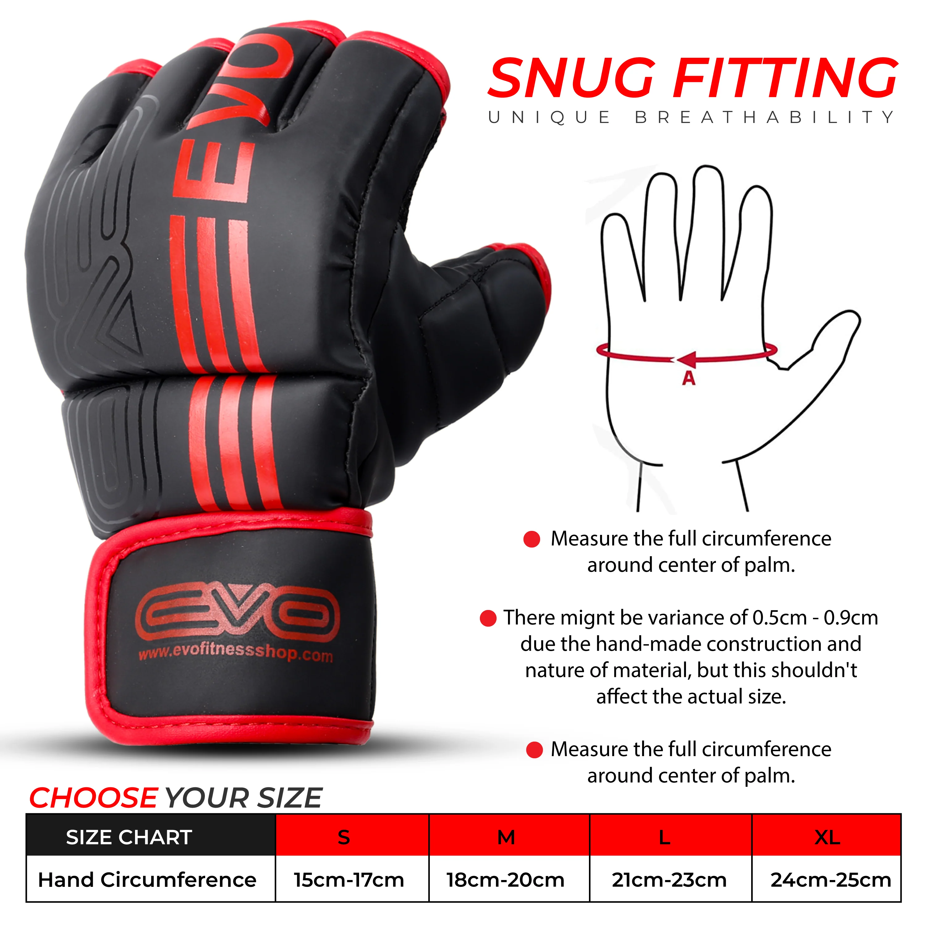 EVO Fitness Matte RED-Black MMA Gloves - Image 4