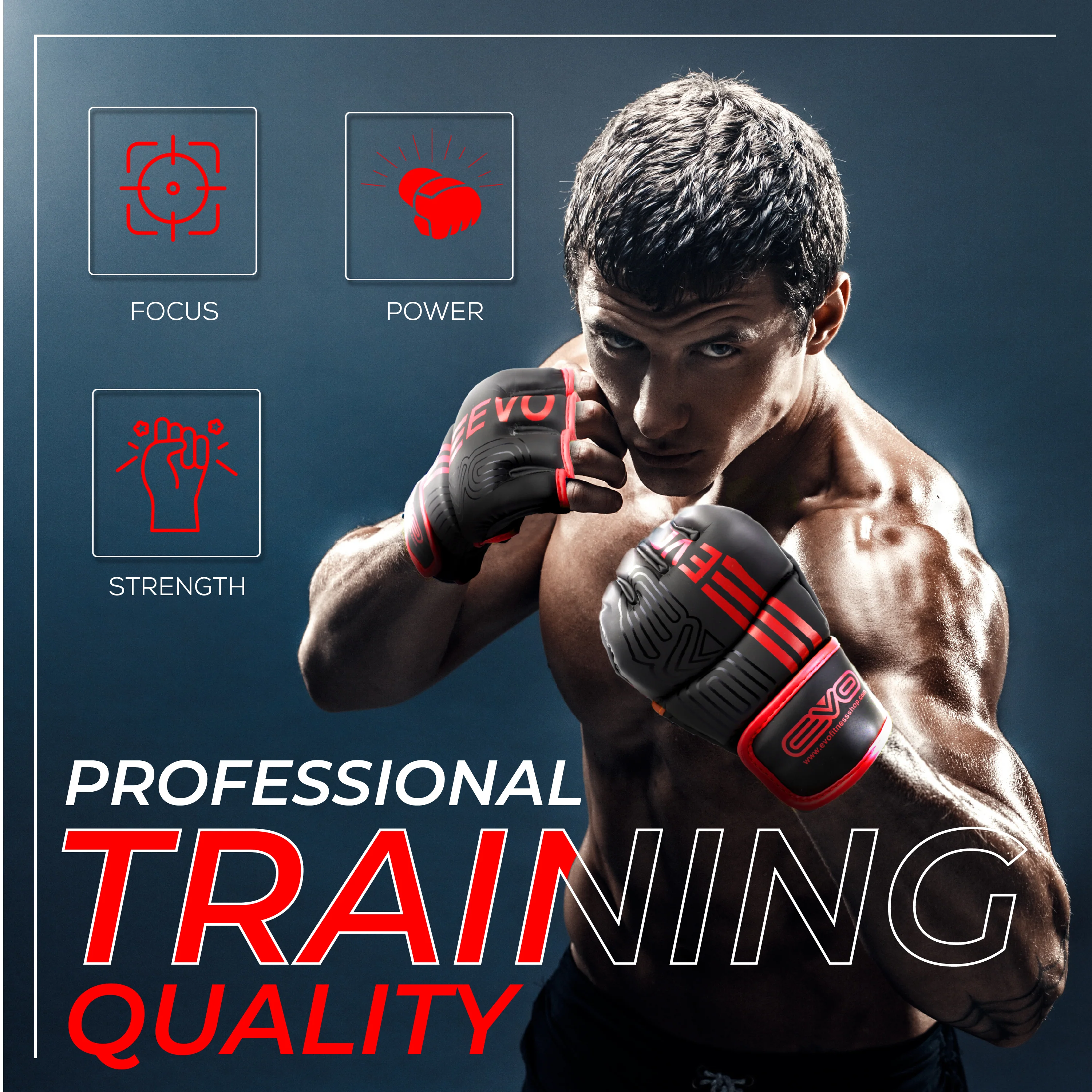 EVO Fitness Matte RED-Black MMA Gloves - Image 5