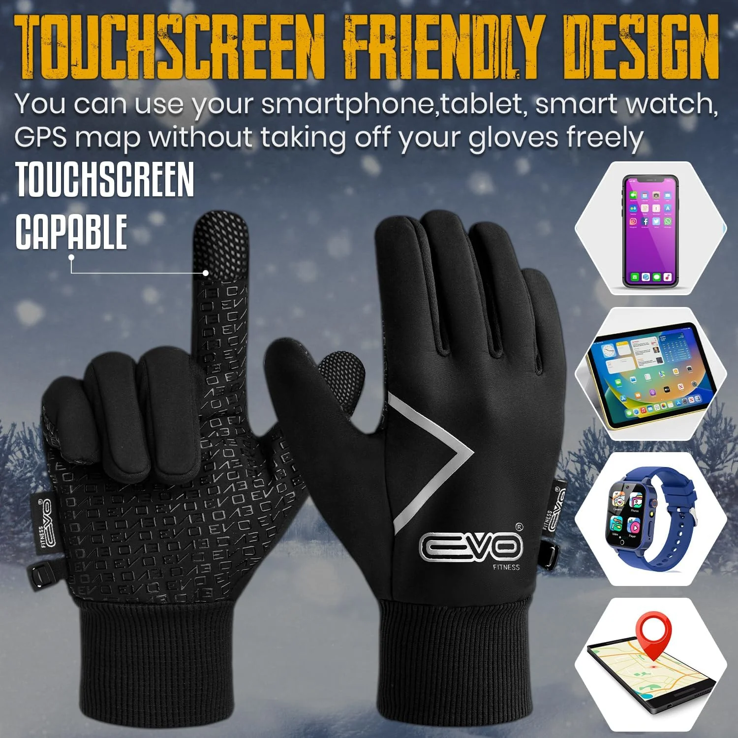 EVO Fitness mens Thermal Winter Gloves - Image 3