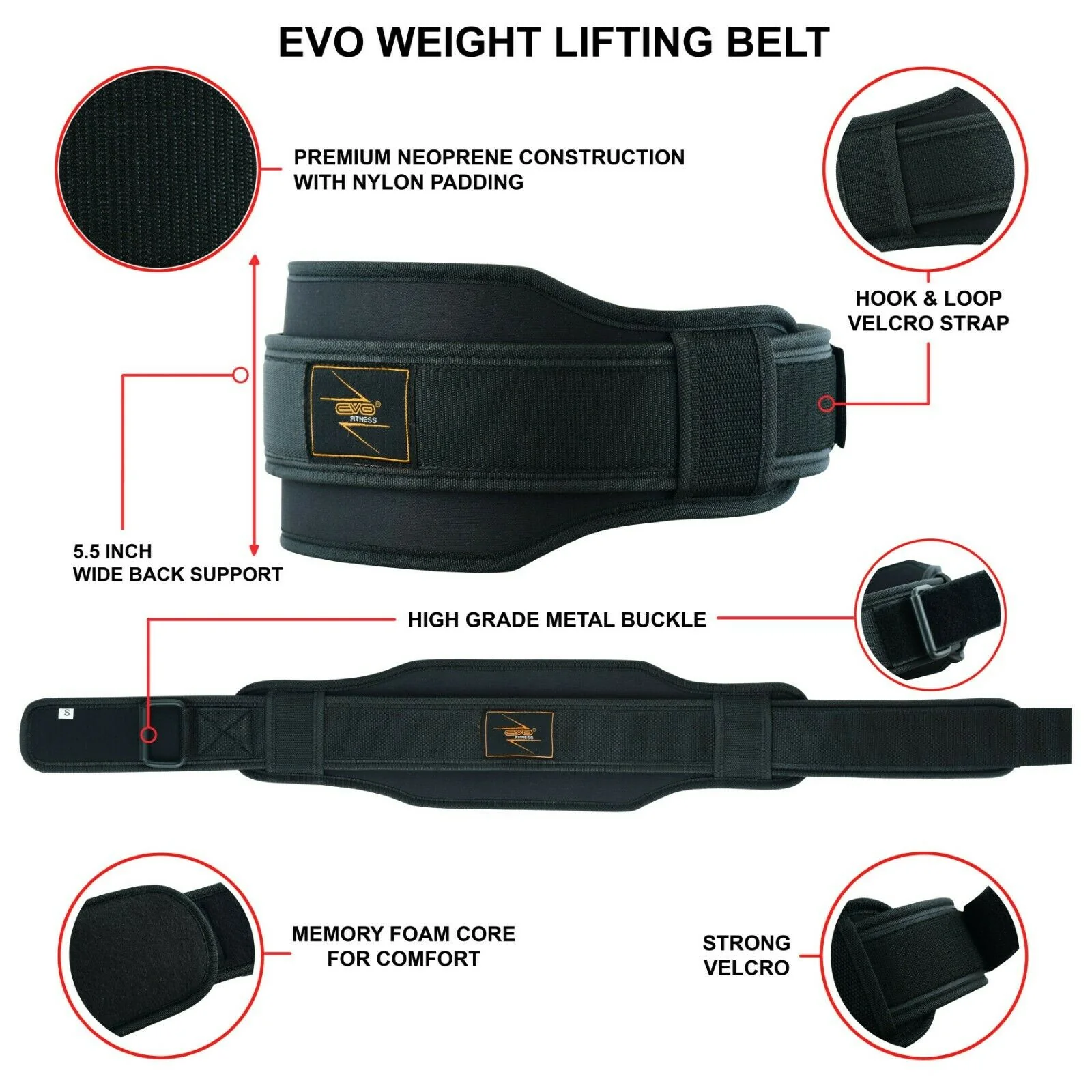 EVO Fitness Weight Lifting Neoprene Belt - Image 10