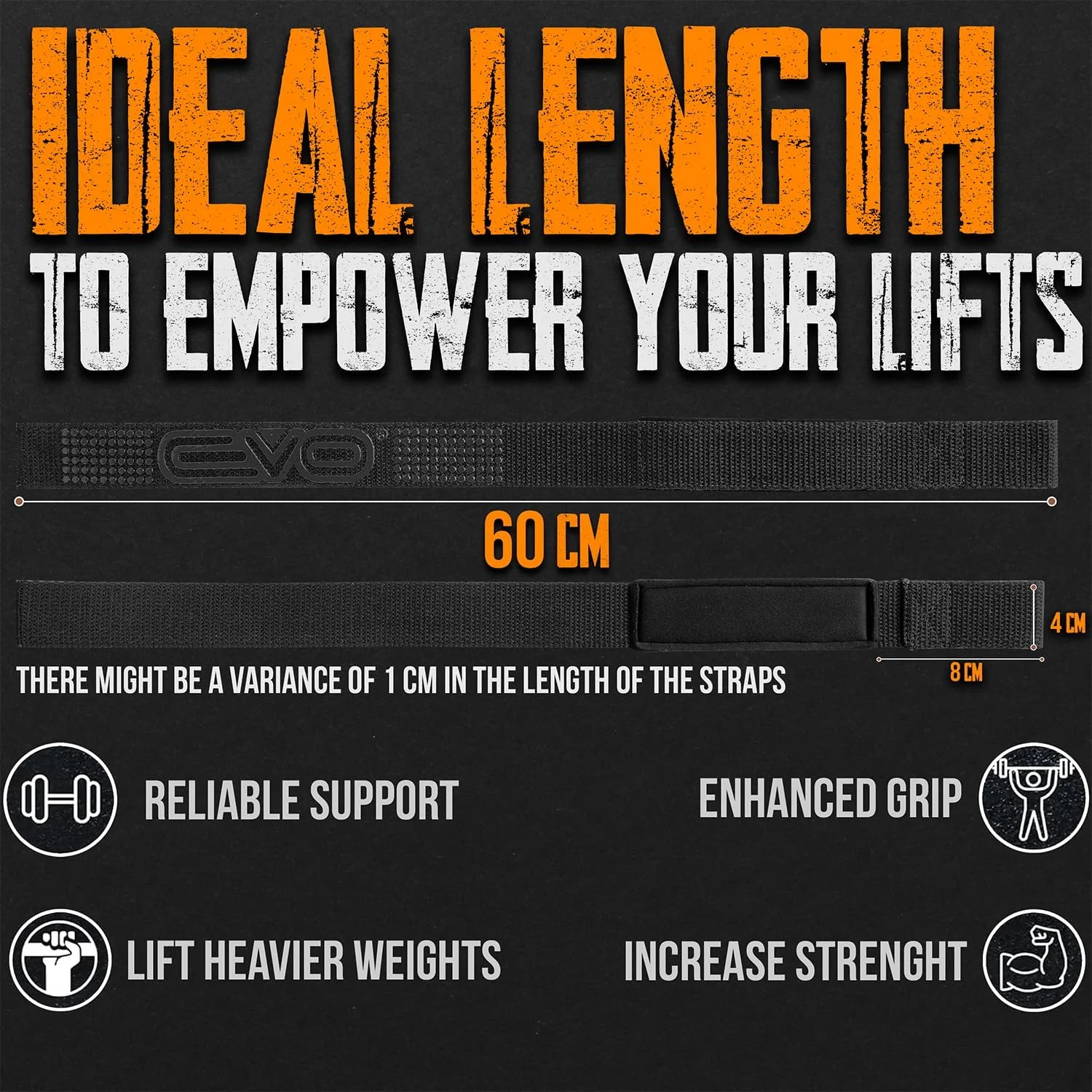 EVO Fitness Weight Lifting Straps all Black - Image 4