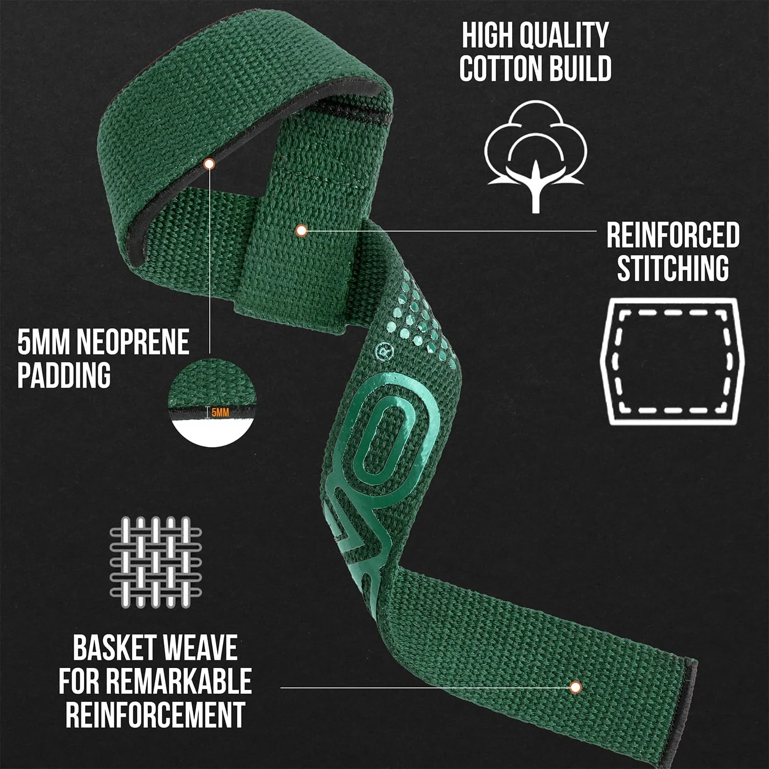 EVO Fitness Weight Lifting Straps green - Image 3