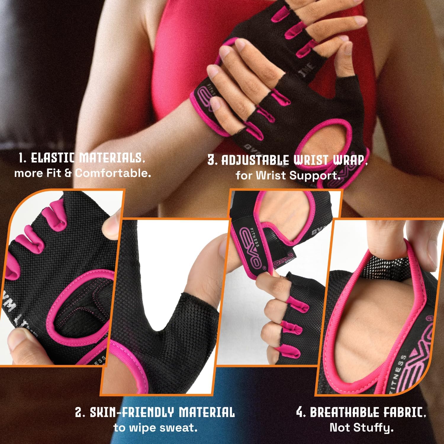 EVO Fitness Pink Weight Lifting Gym Gloves - Image 3