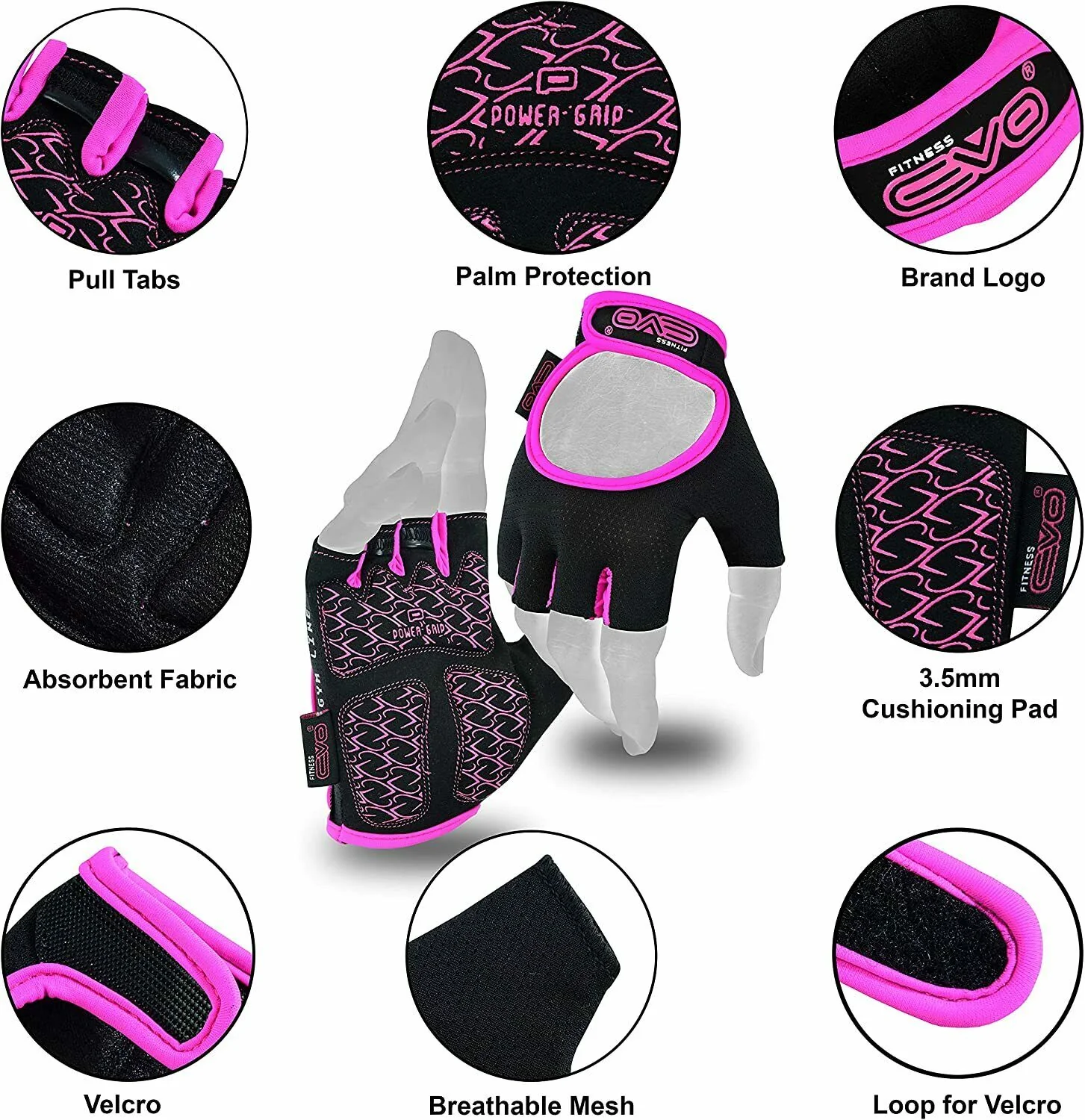 EVO Fitness Pink Weight Lifting Gym Gloves - Image 4