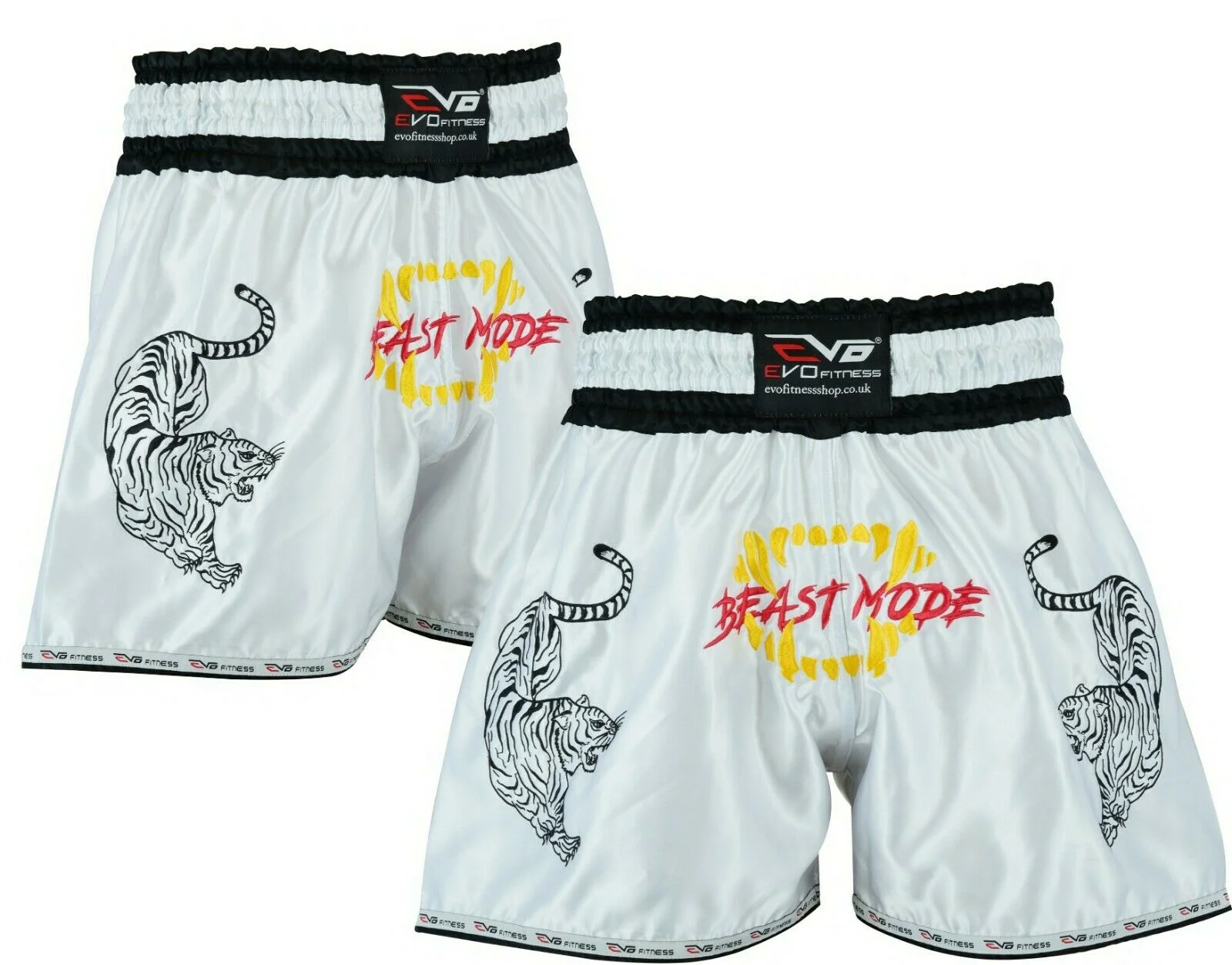 EVO White Muay Thai Cage Fight Shorts - Image 7