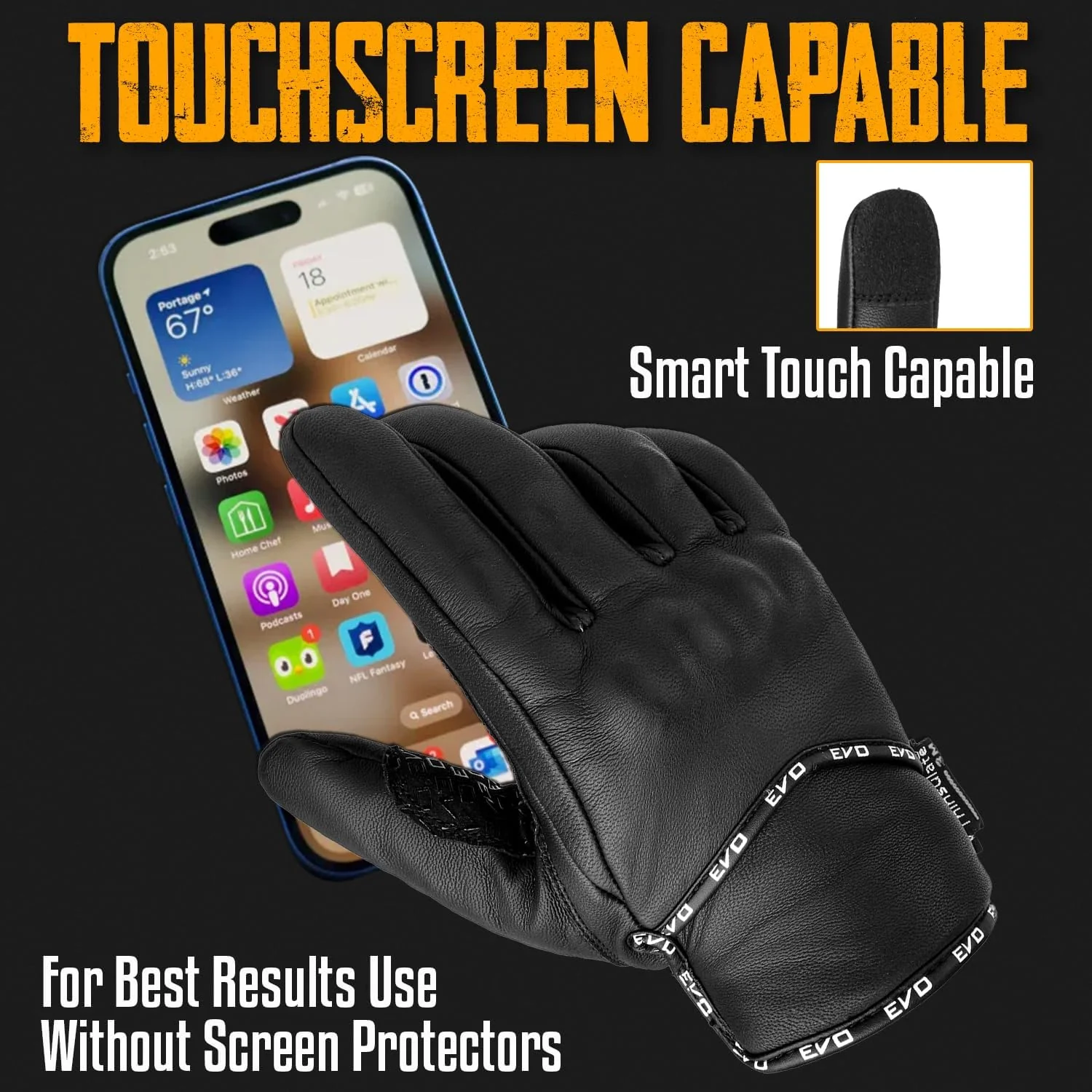 EVO PURE Leather Winter Knuckle Gloves - Image 3