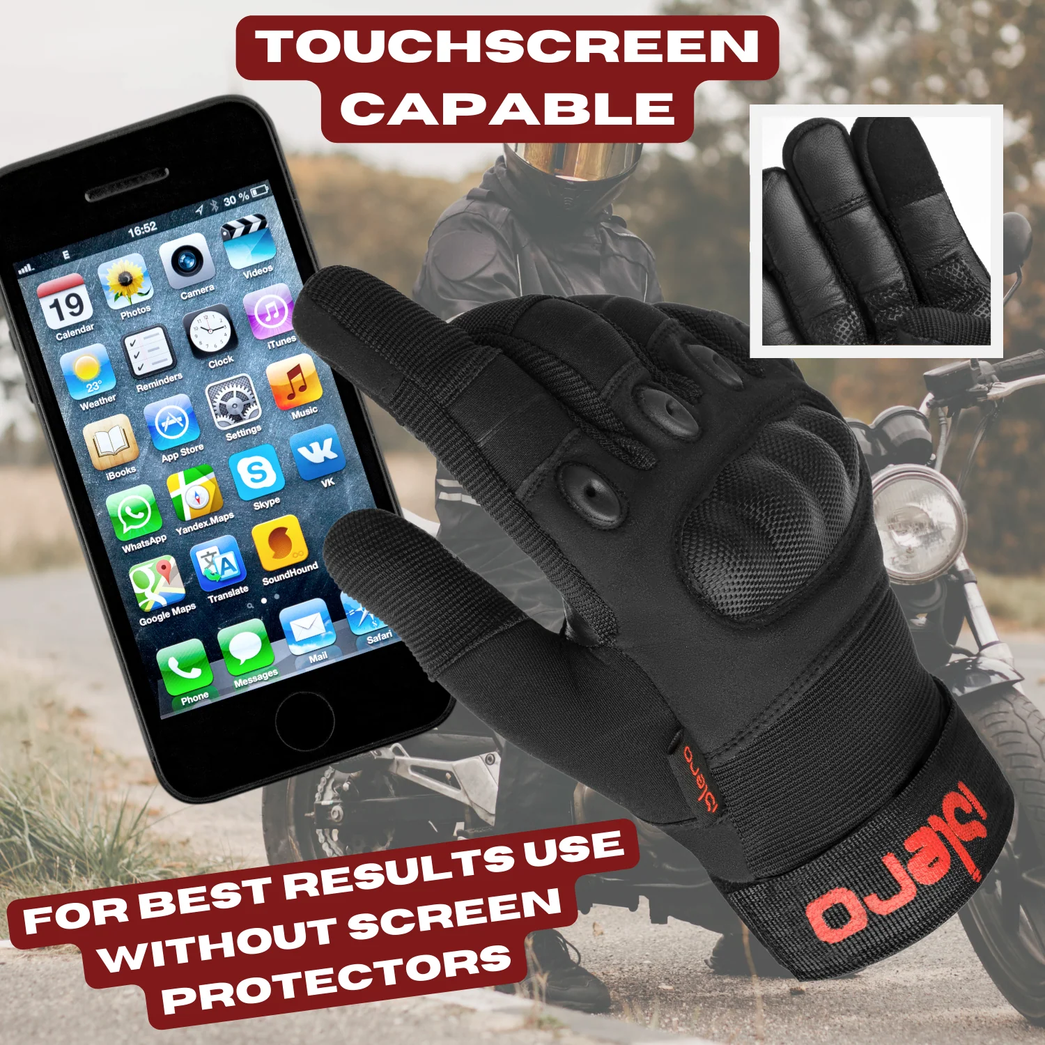 ISLERO HEAVY DUTY ALL WEATHER MOTOR BIKE FULL FINGER BLACK GLOVES - Image 3