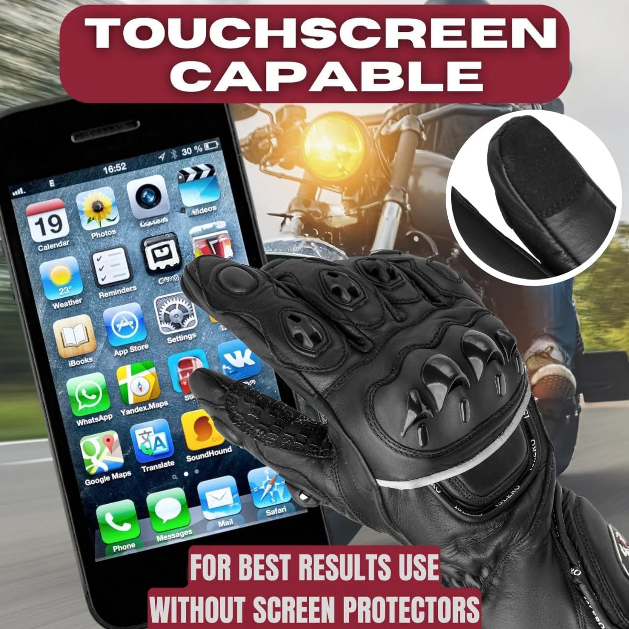 Islero Motorbike leather full finger Gloves - Image 4